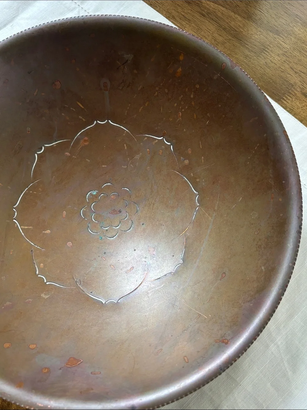 Vintage Solid Brass Lotus Flower Wood  Base MCM 11.5”